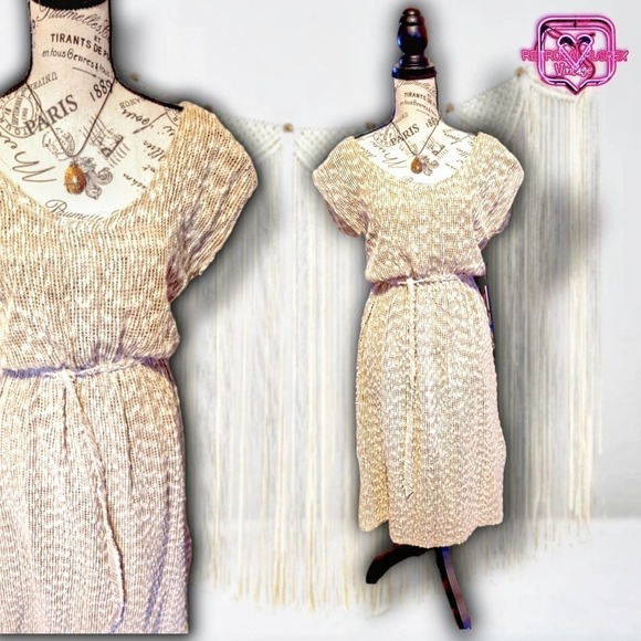 VINTAGE 1970’s Boho Open Knit Crocheted Dress - Picture 1 of 5